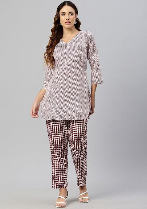 Maroon Chevron Printed Pure Cotton Coords
