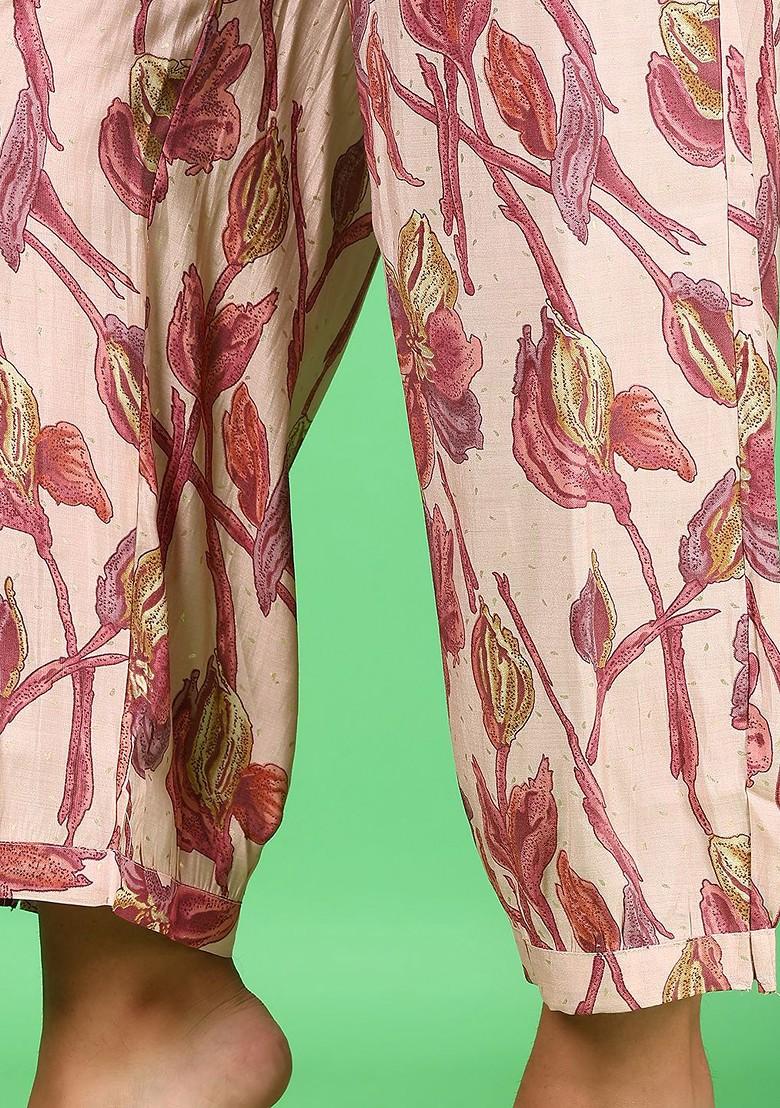 Pink Ethnic Printed Shirt Collar Neck Tunic With Trousers Coords