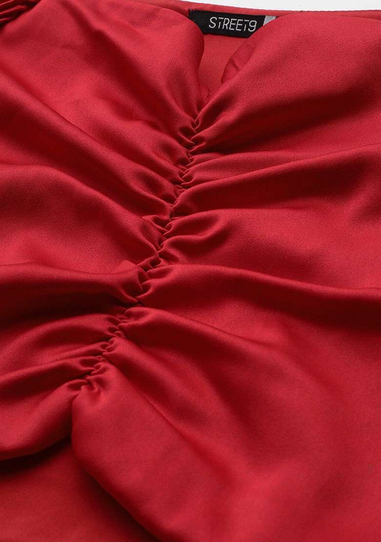 Red Women Red Solid Top With Trousers - Indya