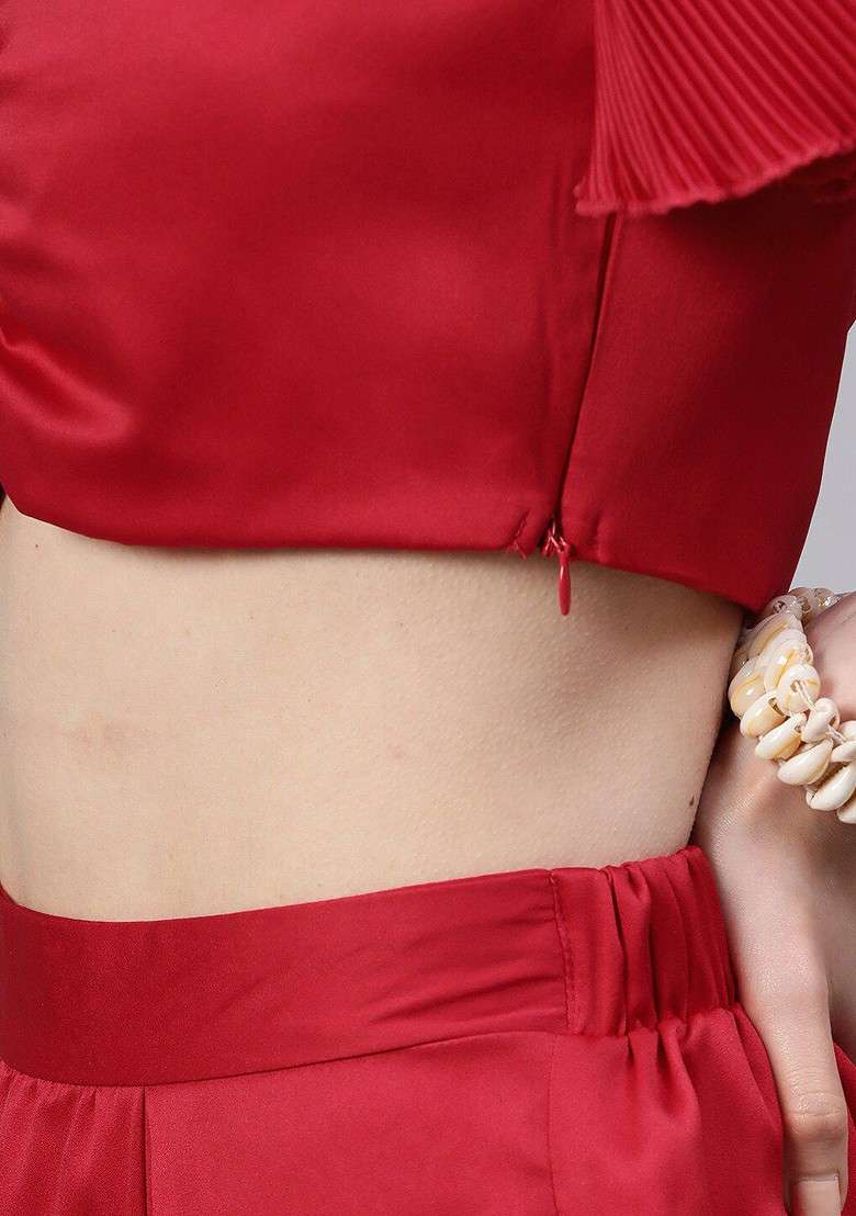 Red Women Red Solid Top With Trousers - Indya