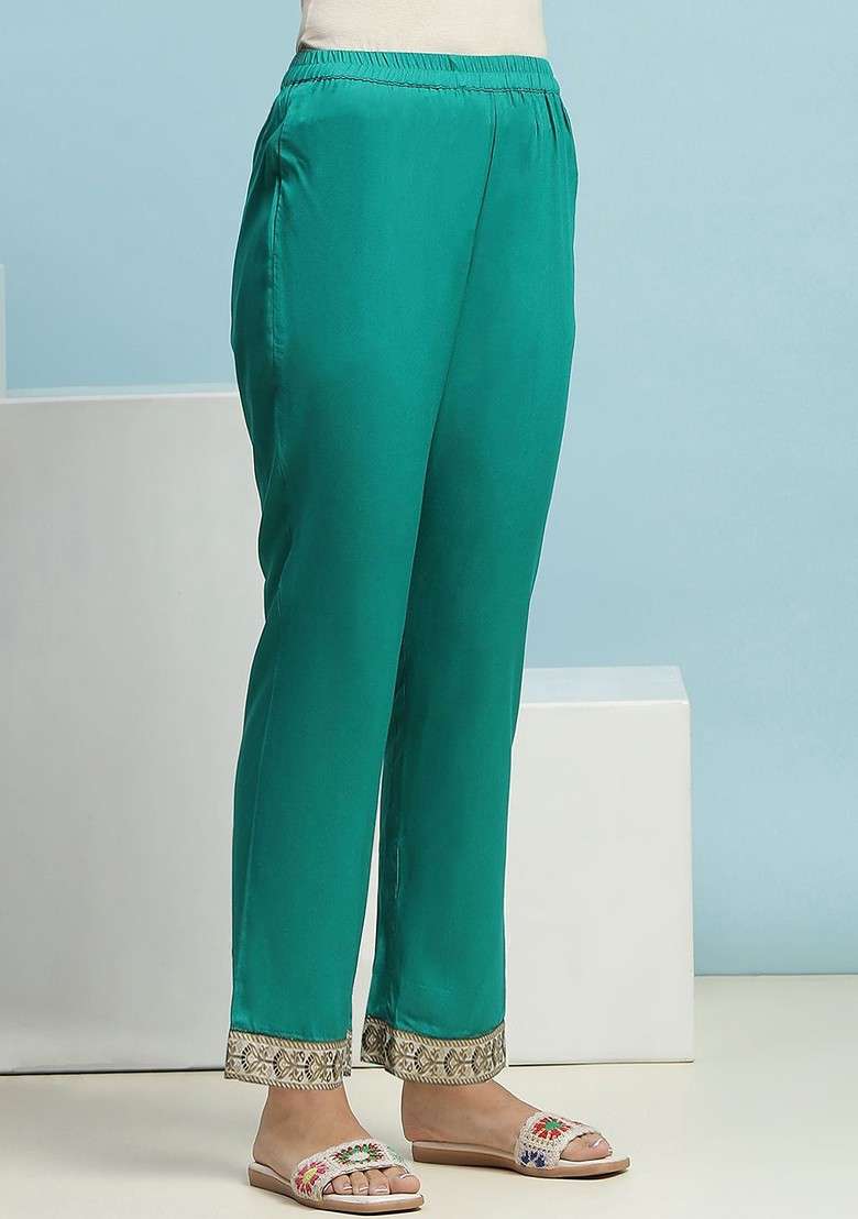 Green Floral Printed Tunic And Trouser With Jacket - Indya