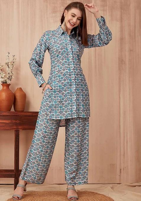 Grey Printed Tunic And Trouser