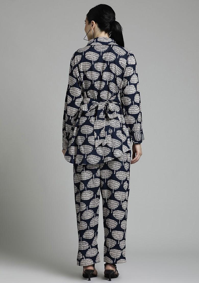 Black Ethnic Printed Blue Coord Set