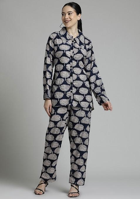 Black Ethnic Printed Blue Coord Set