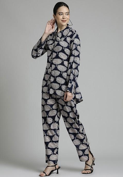 Black Ethnic Printed Blue Coord Set