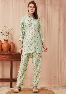 Sea Green Sea Green Printed Tunic And Trouser Set