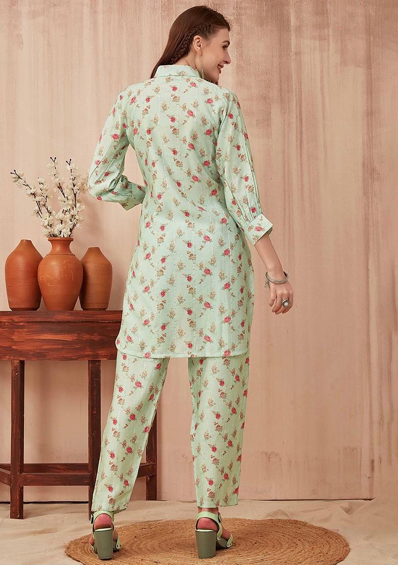 Sea Green Sea Green Printed Tunic And Trouser Set