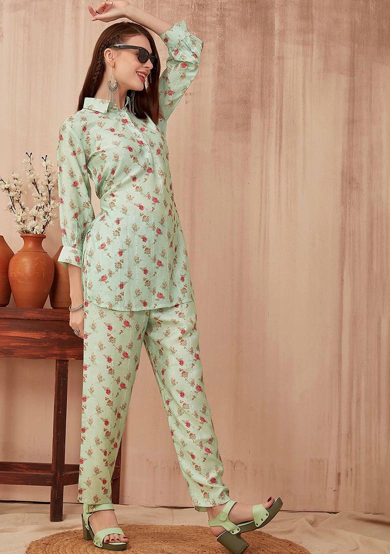 Sea Green Sea Green Printed Tunic And Trouser Set