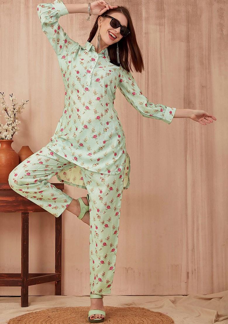 Sea Green Sea Green Printed Tunic And Trouser Set