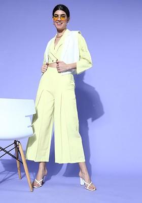 Lime Green Women Alluring Lime Green Solid Top With Palazzos