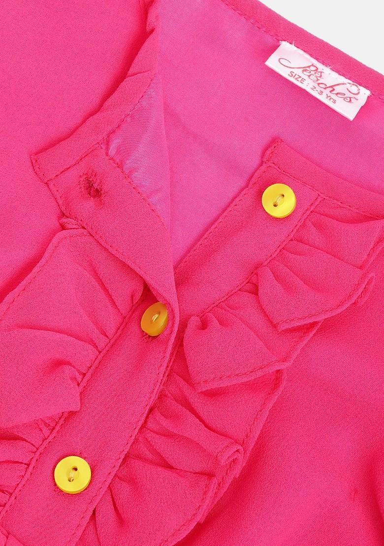 Pink Embroidered Poly Blend Co Ord Set For Girlss