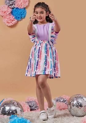 Lavender Printed Poly Blend Co Ord Set For Girlss