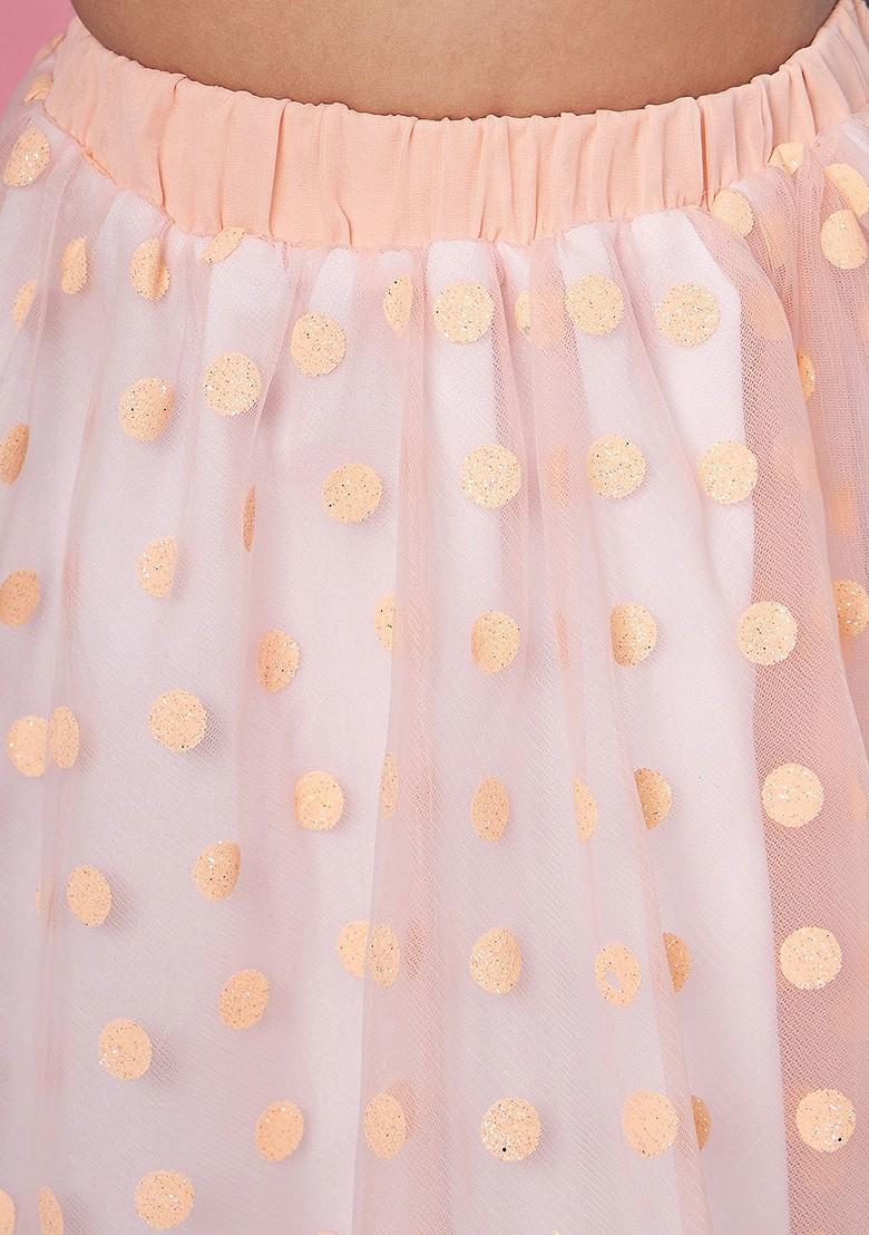 Peach Embroidered Poly Blend Co Ord Set For Girlss