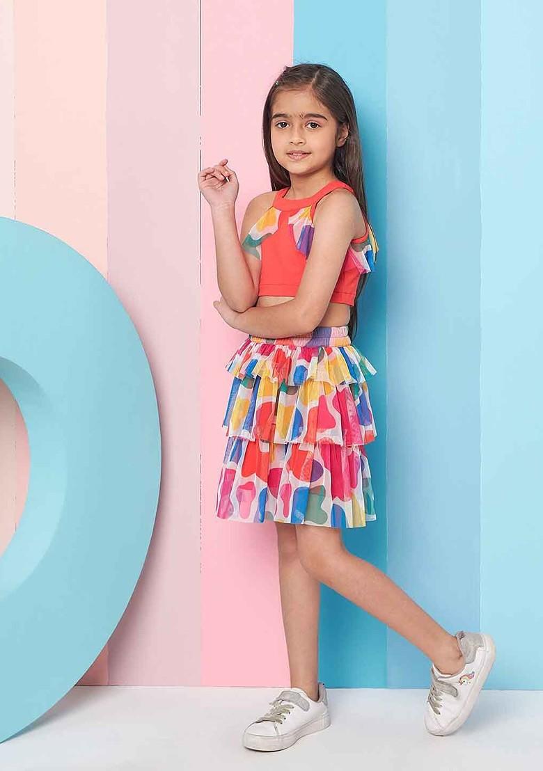 Red Embroidered Poly Blend Co Ord Set For Girlss