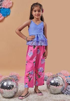 Blue Printed Poly Blend Co Ord Set For Girlss