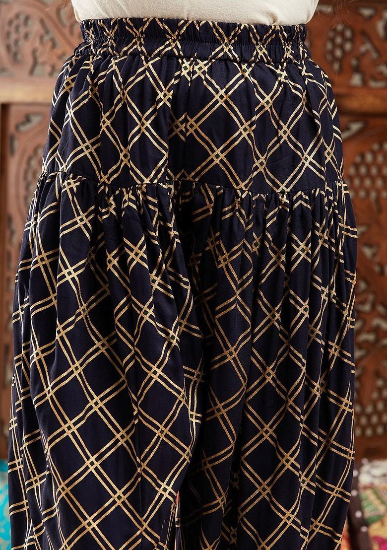 Orange Printed Poly Blend Salwar Kameez With Dupatta For Girls