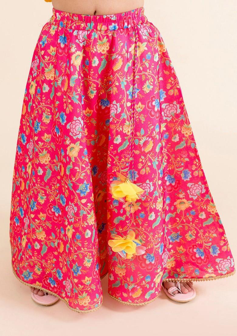 Pink Embroidered Poly Blend Lehenga Set With Dupatta For Girls