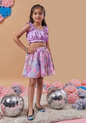 Purple Embroidered Poly Blend Co Ord Set For Girlss