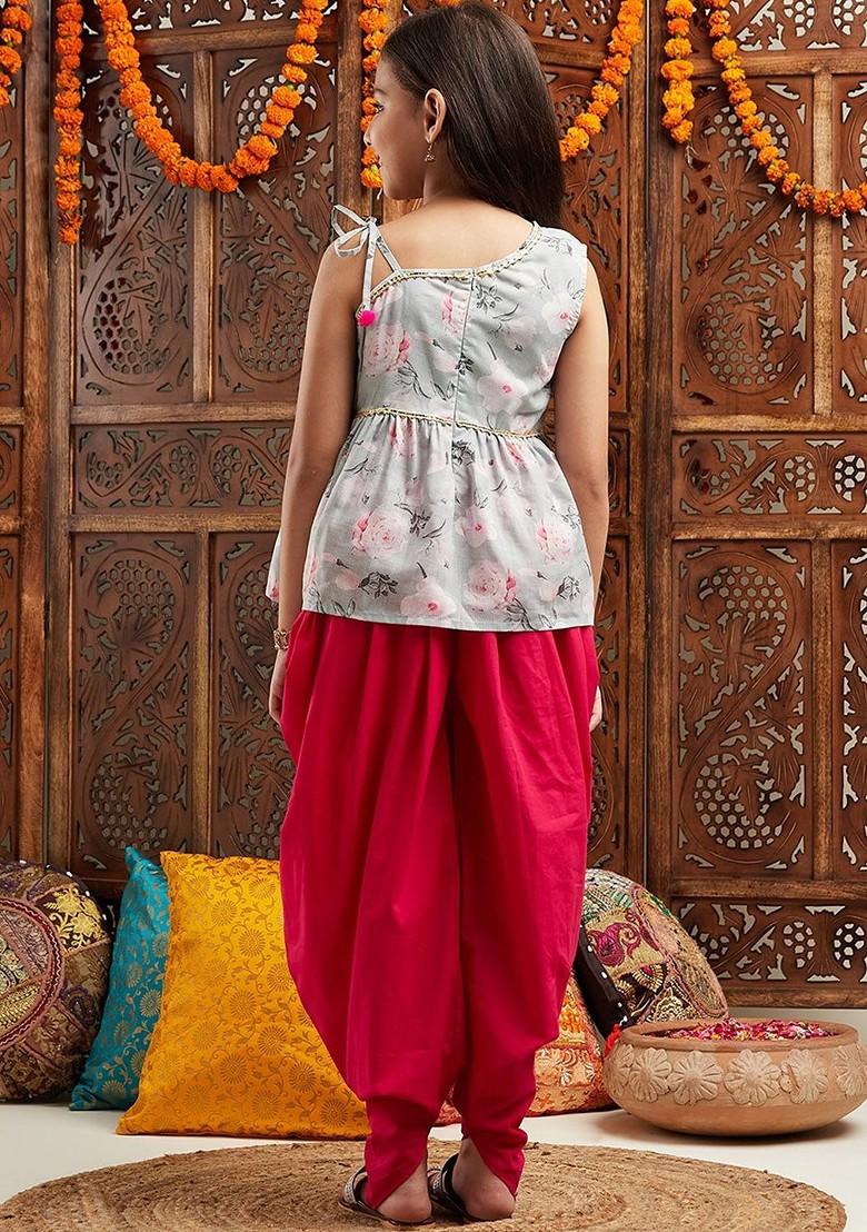 Grey Printed Poly Blend Salwar Kameez For Girls