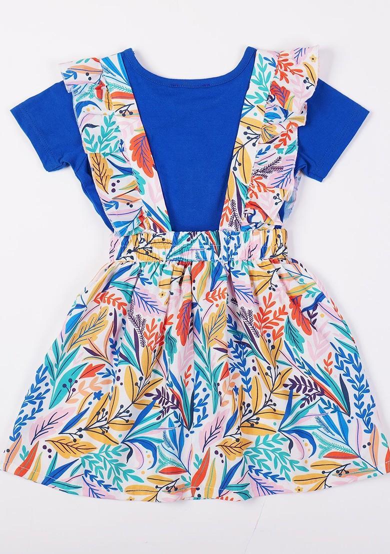 Blue Embroidered Poly Blend Co Ord Set For Girlss