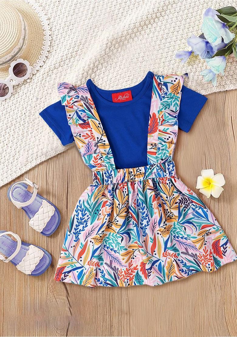 Blue Embroidered Poly Blend Co Ord Set For Girlss