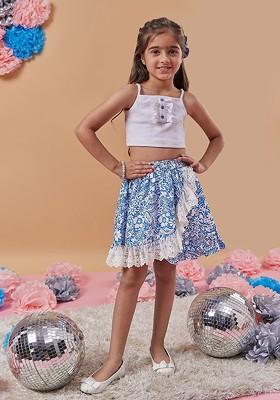 Blue Printed Poly Blend Co Ord Set For Girlss