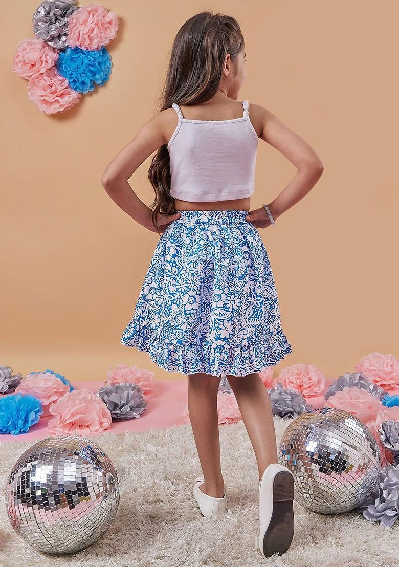 Blue Printed Poly Blend Co Ord Set For Girlss