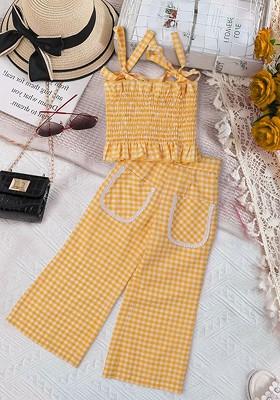 Yellow Embroidered Poly Blend Co Ord Set For Girlss