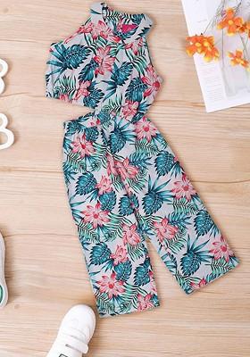 White Printed Poly Blend Co Ord Set For Girlss