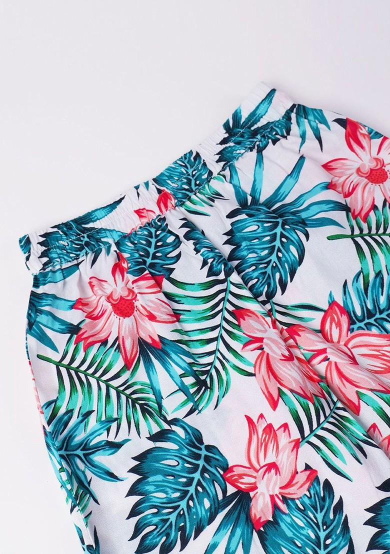 White Printed Poly Blend Co Ord Set For Girlss