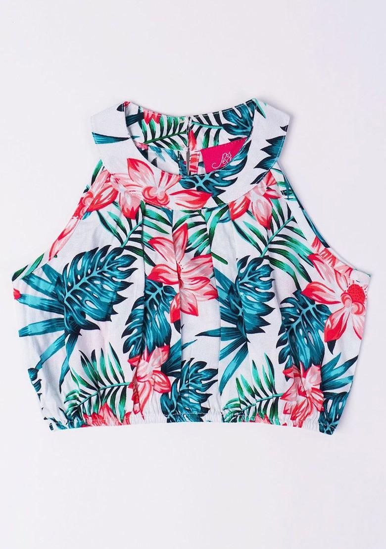 White Printed Poly Blend Co Ord Set For Girlss