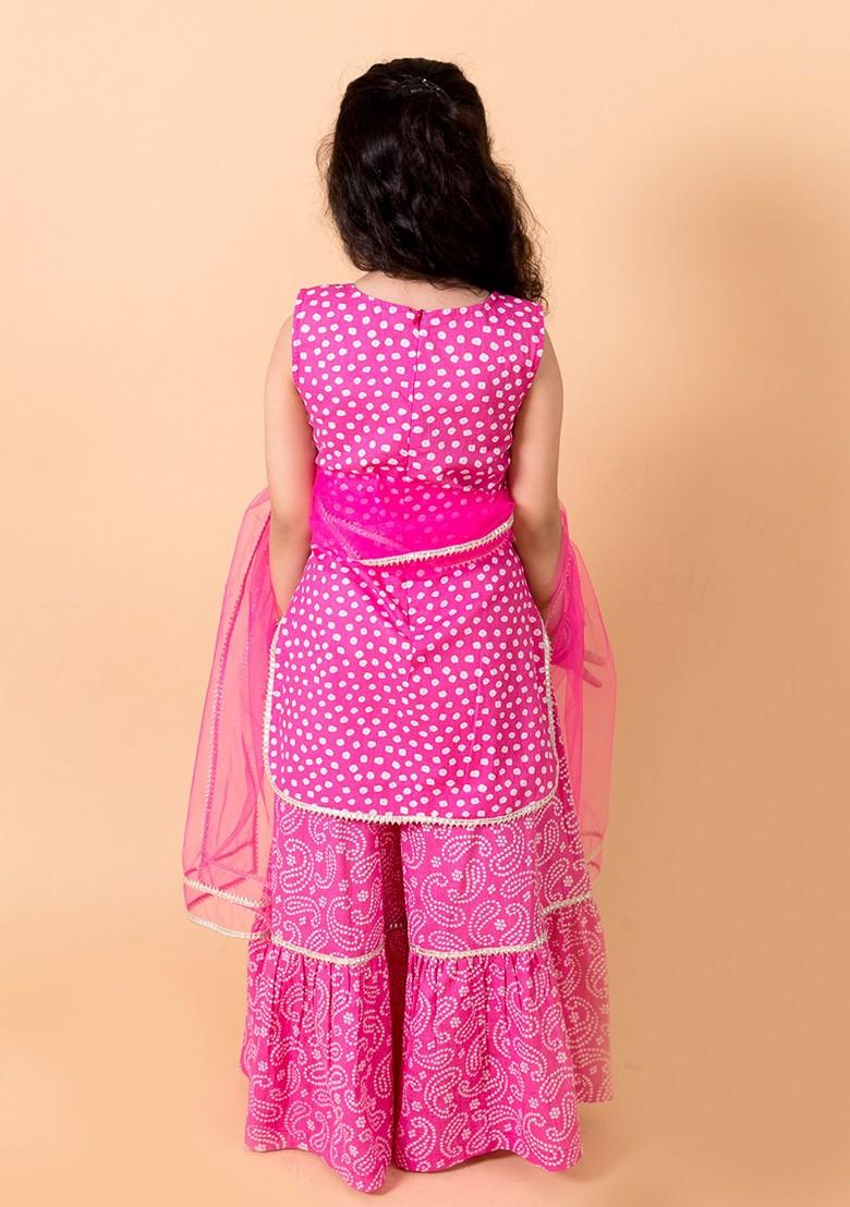 Purple Printed Poly Blend Sharara Set With Dupatta For Girls