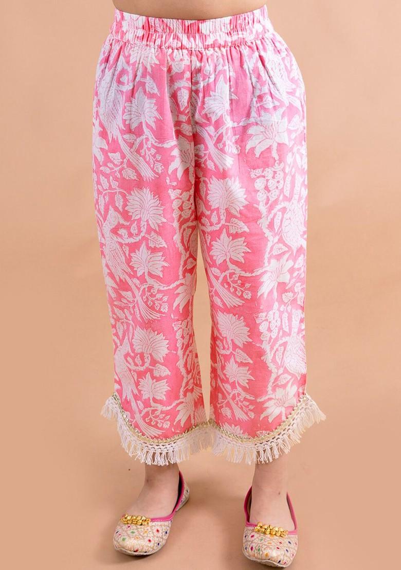 Pink Printed Poly Blend Salwar Kameez With Dupatta For Girls