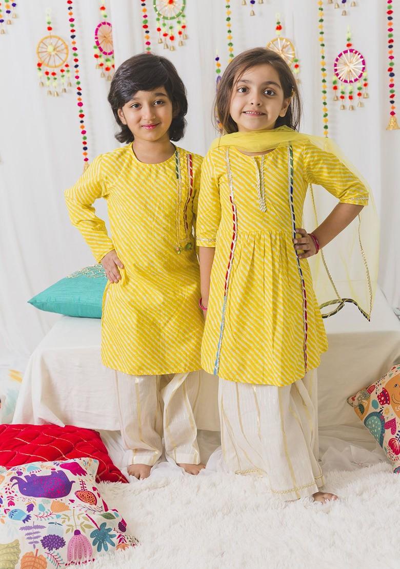 Yellow Embroidered Poly Blend Palazzo Set With Dupatta For Girls