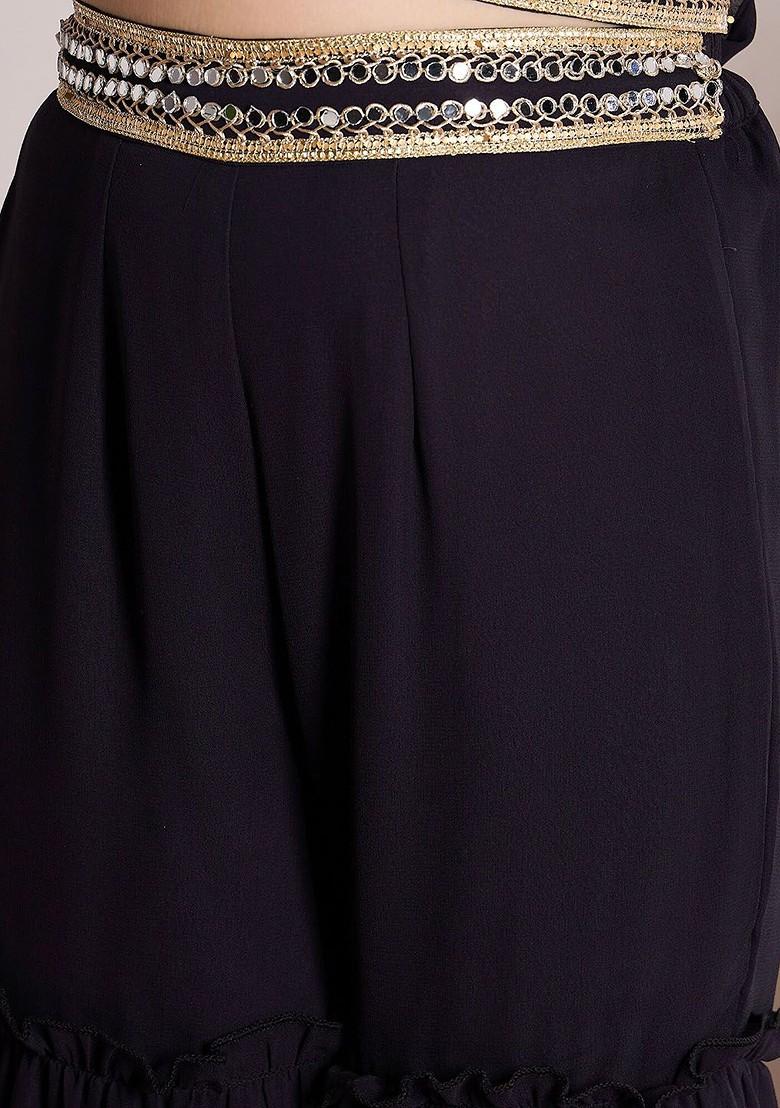 Navy Blue Embroidered Poly Blend Co Ord Set For Girlss