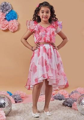 White Printed Poly Blend Co Ord Set For Girlss