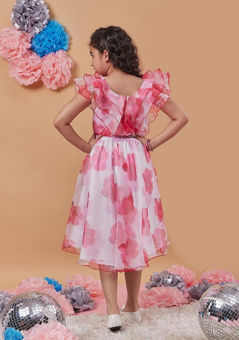 White Printed Poly Blend Co Ord Set For Girlss