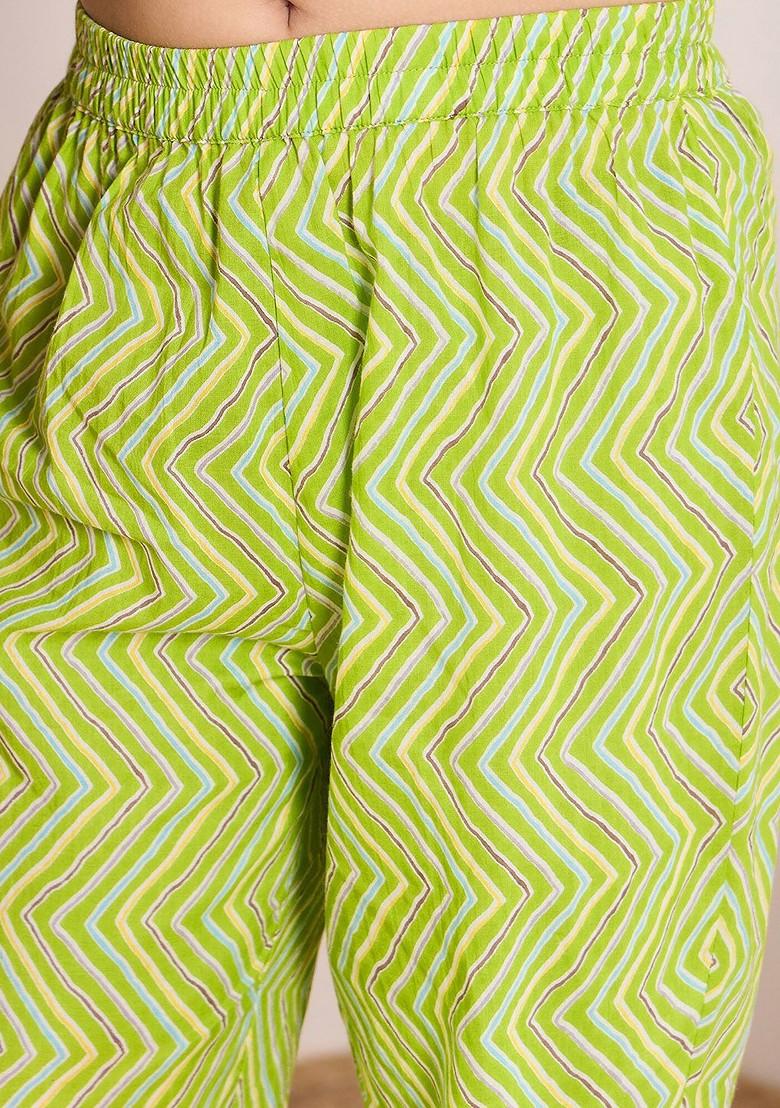 Green Printed Poly Blend Salwar Kameez With Dupatta For Girls