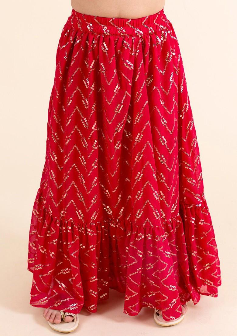 Magenta Embroidered Poly Blend Lehenga Set With Dupatta For Girls