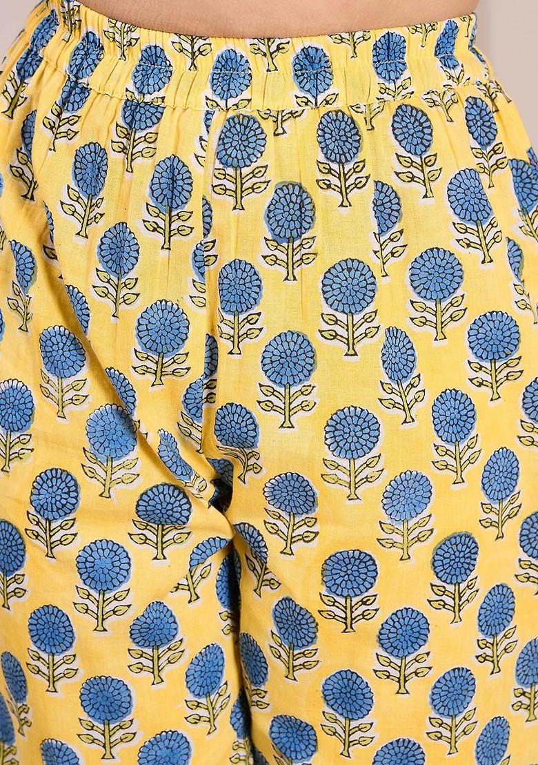 Yellow Printed Poly Blend Salwar Kameez With Dupatta For Girls