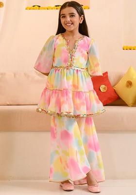 Blue Embroidered Poly Blend Salwar Kameez For Girls