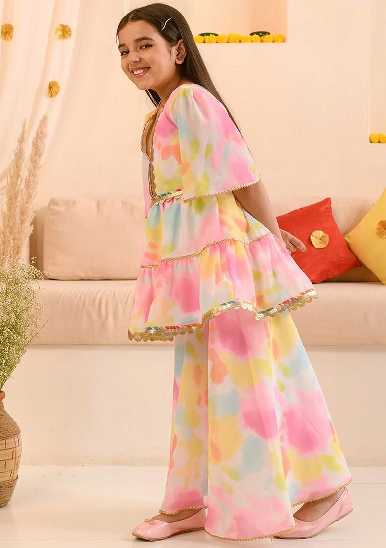 Blue Embroidered Poly Blend Salwar Kameez For Girls