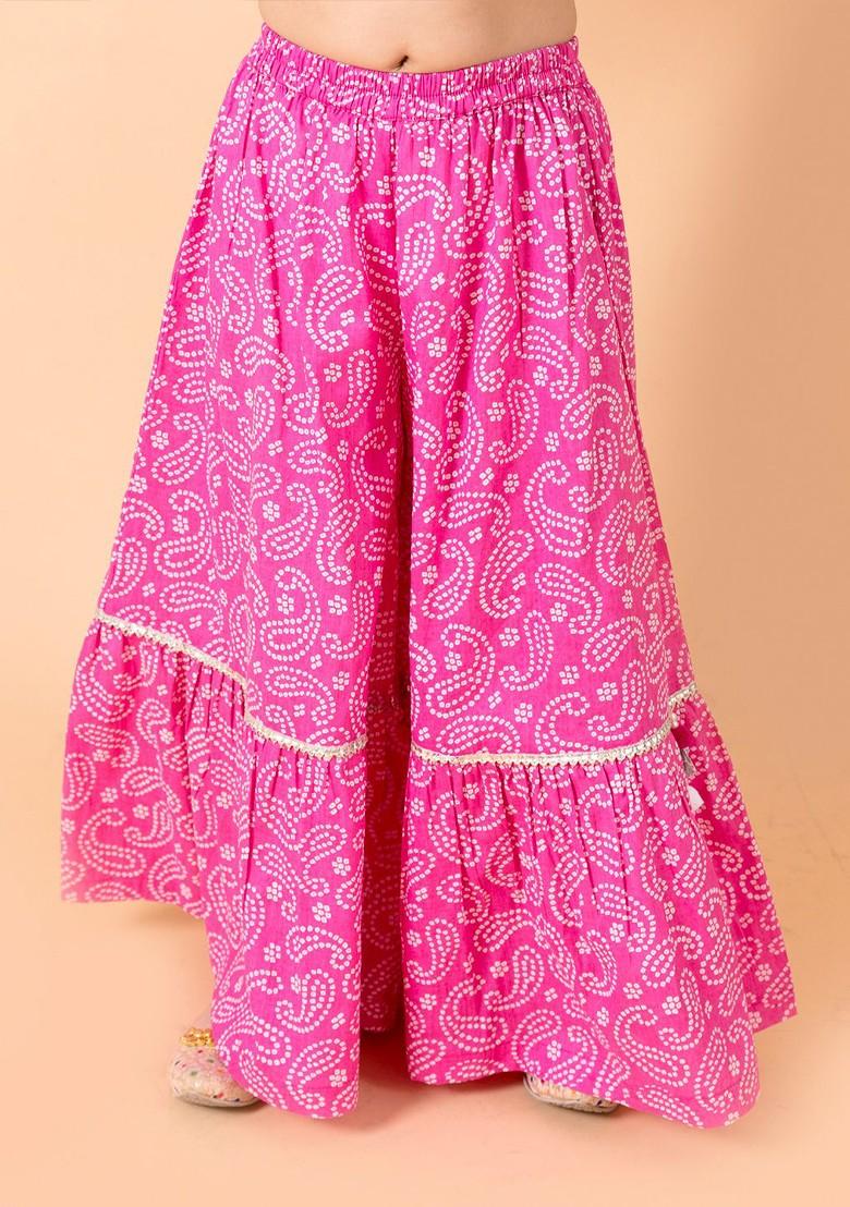 Purple Printed Poly Blend Sharara Set With Dupatta For Girls