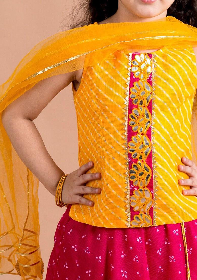 Magenta Embroidered Poly Blend Lehenga Set With Dupatta For Girls