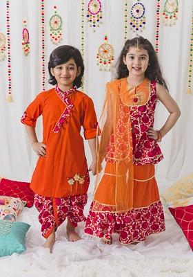 Magenta Printed Poly Blend Salwar Kameez For Girls