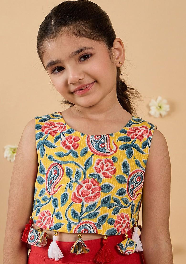 Red Printed Poly Blend Co Ord Set For Girlss