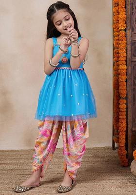 Blue Embroidered Poly Blend Salwar Kameez For Girls