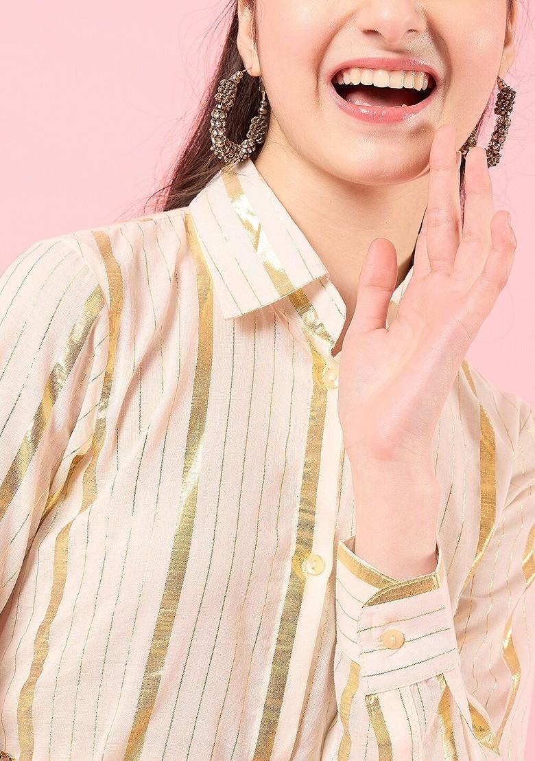 Off White Embroidered Poly Blend Co Ord Set For Girlss