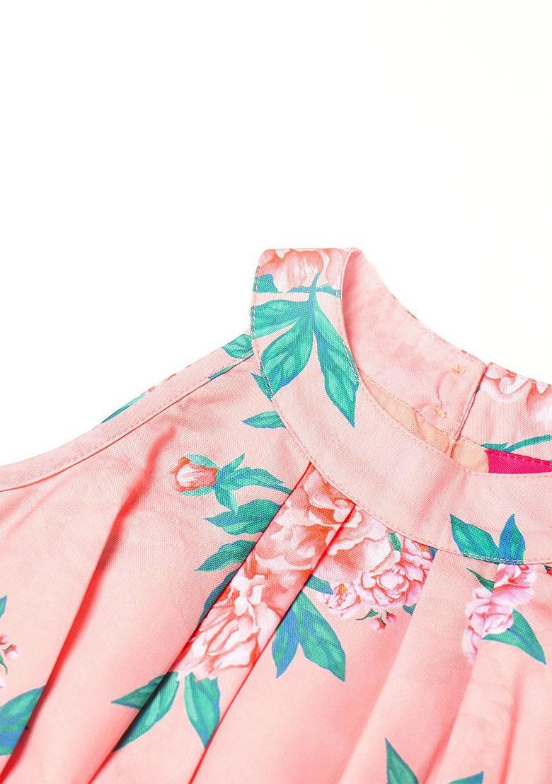 Peach Printed Poly Blend Co Ord Set For Girlss