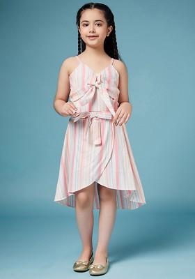 Cream Embroidered Poly Blend Co Ord Set For Girlss